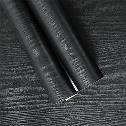 Black Wood Grain Wallpaper Self-adhesive Furniture Color Changing Wardrobe Stickers Home Decoration Materials and Supplies