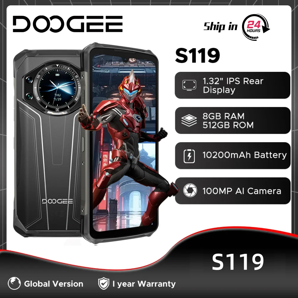 Global Version DOOGEE S119 Rugged Phone 8GB 512GB 100MP AI Main Camera 6.72