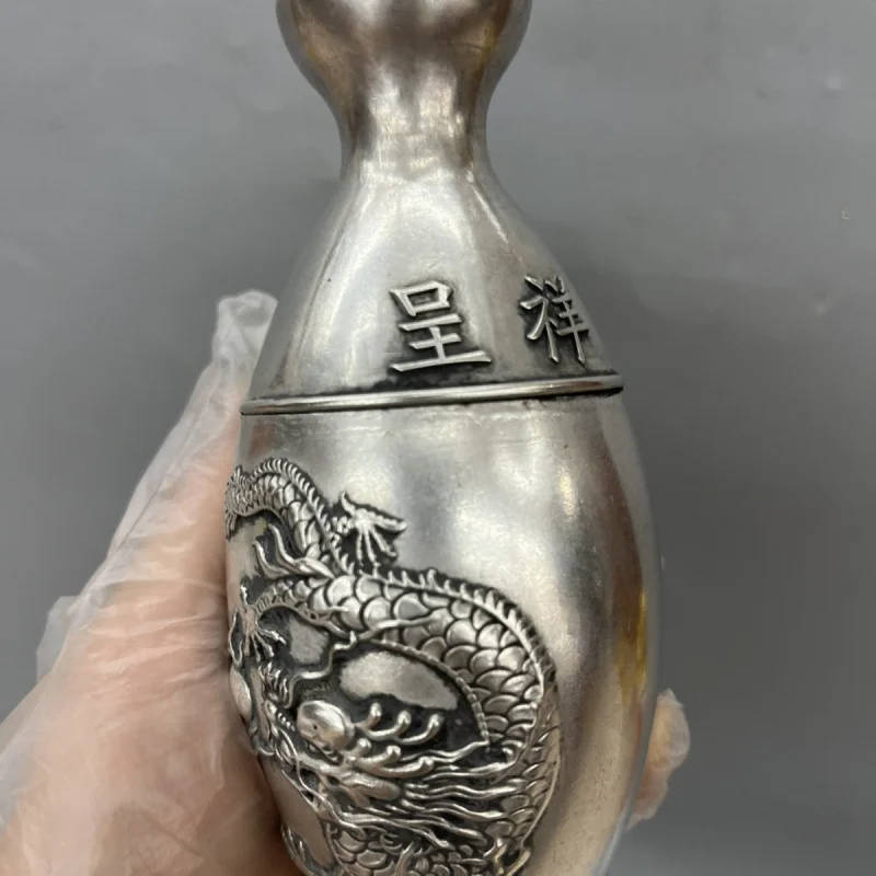 Antique Style Old Wine Pot Ancient Traditional Dragon and Phoenix Pattern Warm Wine Pot White Copper Qing Dynasty Qianlong Year