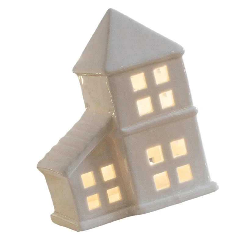 Maison Village Miniature en porcelaine avec lumière LED, Figurine maison scintillante en céramique, décoration bureau
