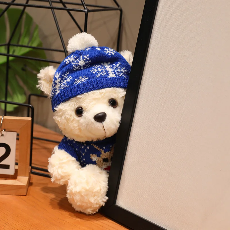 18/23cm Christmas Bear Plush With Clothes Fluffy Huggable Pillow Cute Sweater Bear Festival Gifts - view 5