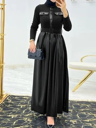 Eid Muslim Abayas for Women Dress Belt Lace-up PU Leather Long Dresses Dubai Long Robe Party Dress Vestidos Abaya Vestidos 2024