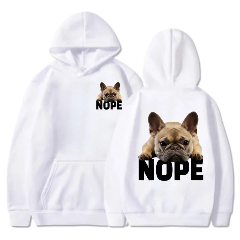 Casual Women\'s Hoodies French Bulldog Nope Print Women Hoodie Stylish Hooded Sweatshirt Long Sleeve Top Black Women Hoodie Tops