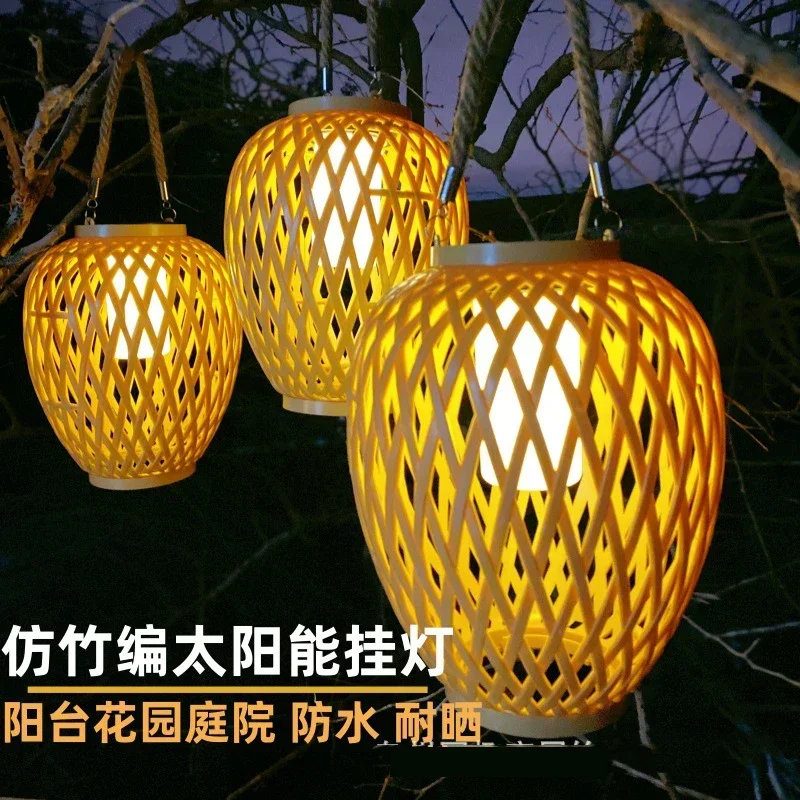 

New Chinese Style Imitation Bamboo Solar Lanterns Zen Courtyard Chandelier Garden Decoration Hanging Lights Balcony Layout B&B