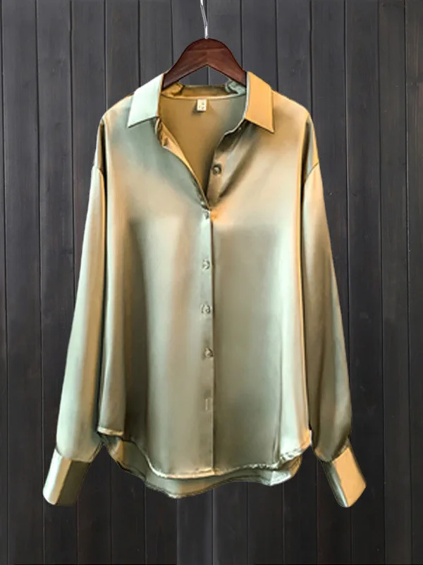 

Женская атласная рубашка с длинным рукавом, свободного кроя, для защиты от солнца, повседневный стиль, 100% полиэстер