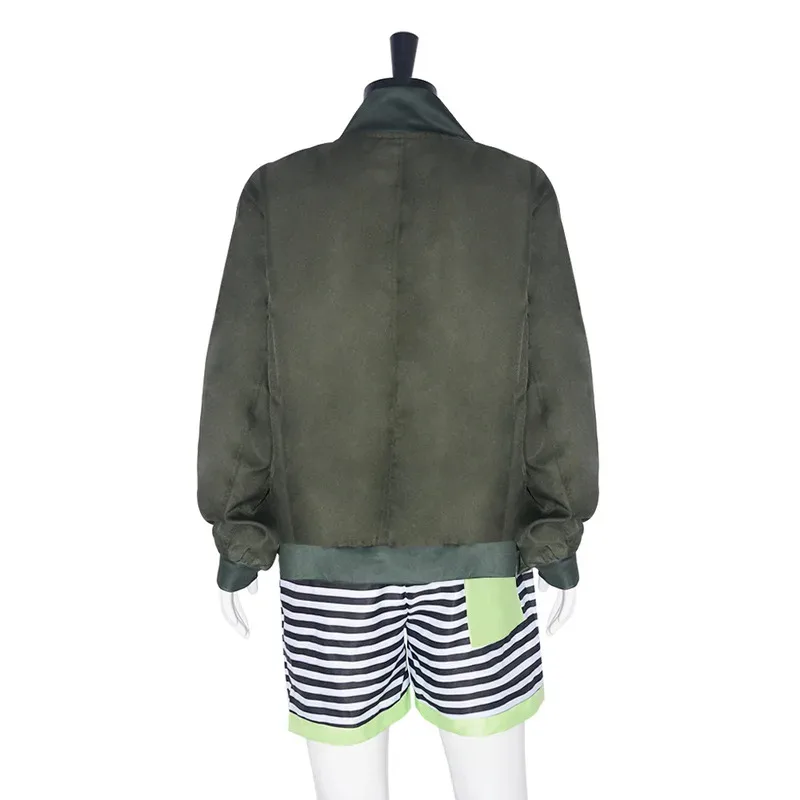

Classic Movie Leon Mathilda Cosplay Costume Tops Green Coat Striped Shorts Suit Mathilda Role Uniform Halloween Carnival Part FD