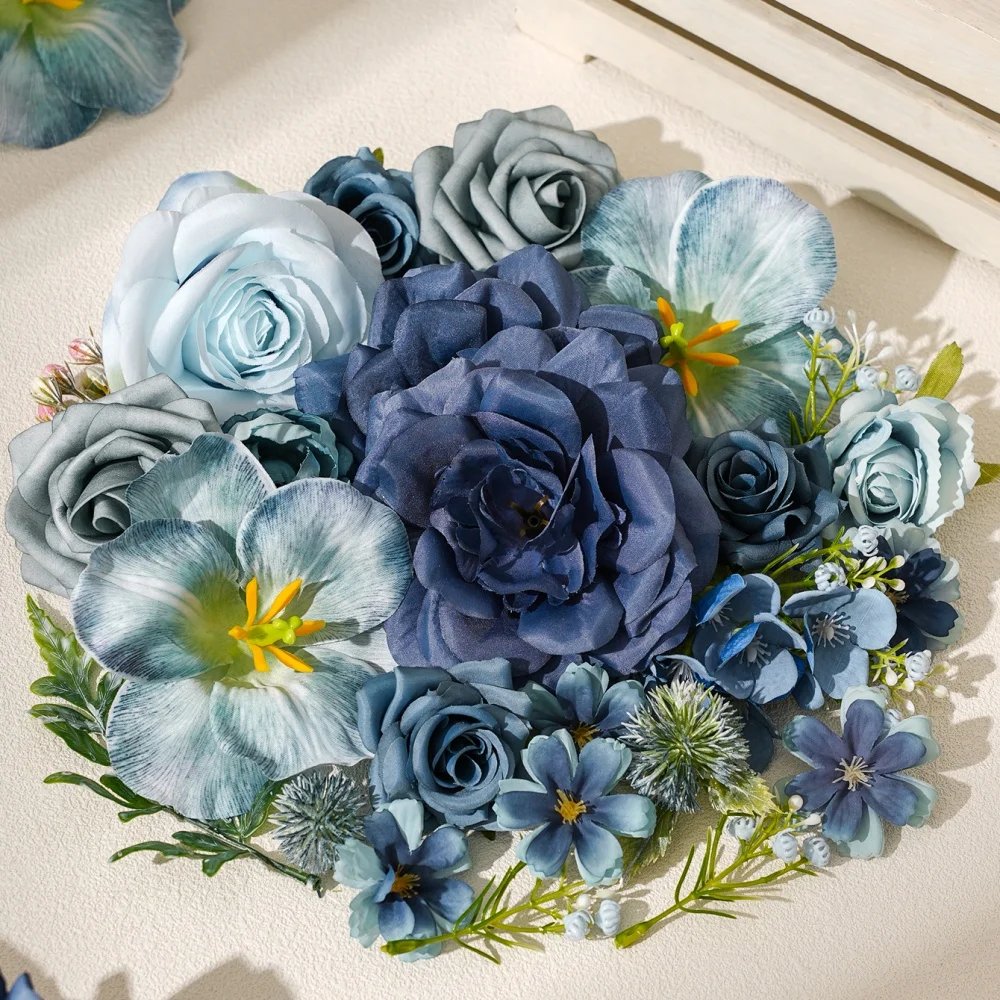 15Pcs/back Blue Artificial Flowers Silk Rose Fake Flowers for Wedding Decoration Home Room Decor Garland Craft Gifts Accessories
