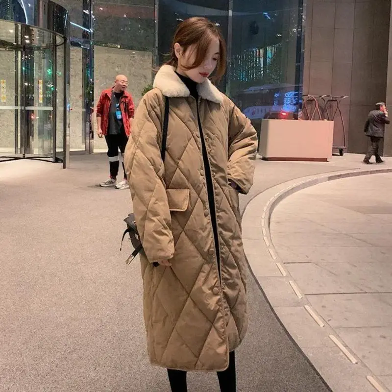 Plaid Women's Jacket Women's Down Jacket Korean Long Jacket for Women Loose Feather Coats Casual Winter Down Coats Thick Coats