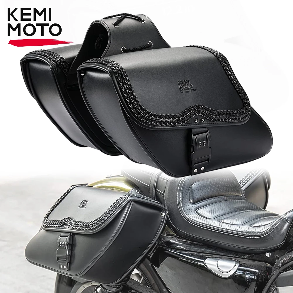 

KEMIMOTO Motorcycle Saddlebag Waterproof Leather Side Bags with Lock For Sporster XL883 Travel Storage Luggage Bag Accessories