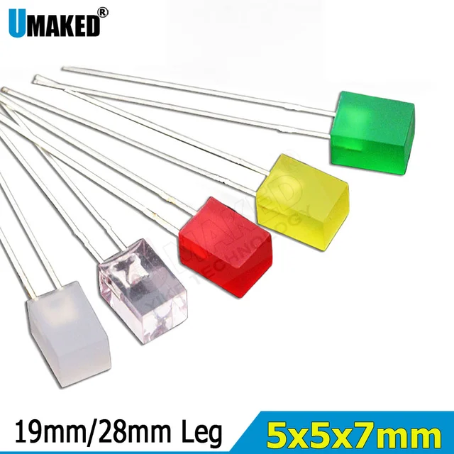 1000 szt. 5x5x7mm kwadratowe dioda LED białe czerwone zielone niebieskie żółte pomarańczowe 5x5x7mm prostokątne 2V 3V DIY światła PCB emitujące żarówkę