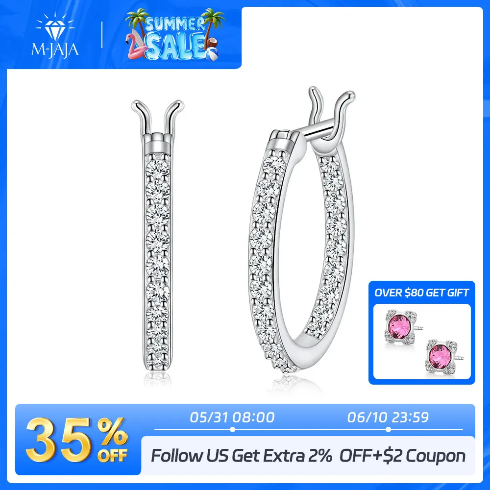 

M-JAJA 1.7MM Moissanite Hoop Earrings Real 925 Sterling Silver for Women D Color VVS1 Lab Diamond Stud Earrings Wedding Jewelry