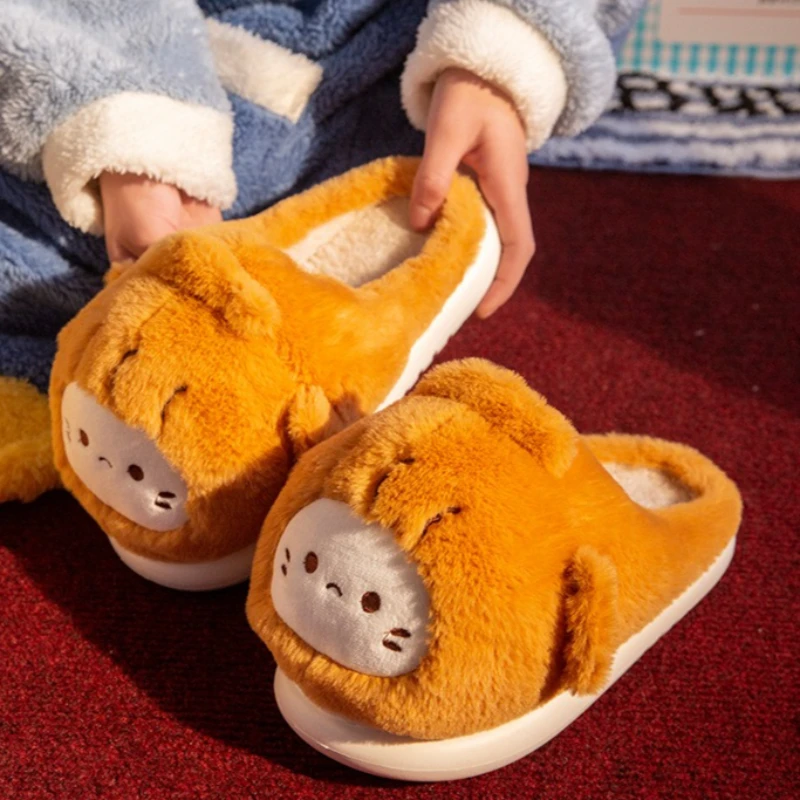 

Cute Taiyaki Fluffy Slippers For Women Men Winter House Shoes Anti-slip Warm Faux Fur Funny Cartoon Lovers Home Floor Slides