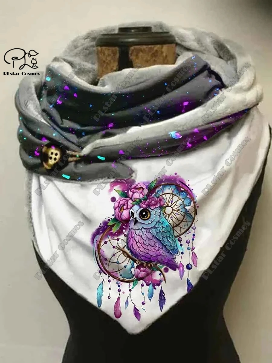 3D printed animal series cute owl funny pattern female warm shawl spring and winter small triangle scarf M-3