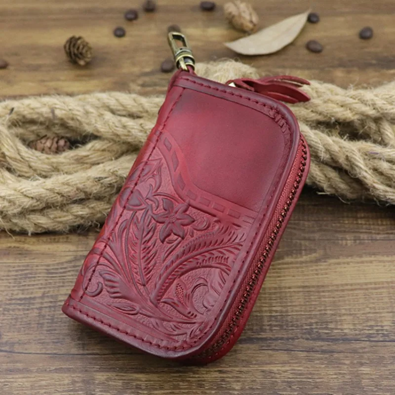 

Vintage Genuine Leather Keychain Men Women Key Holder Cow Split Car Key Bag Wallet Housekeeper Keyring Case Wallets