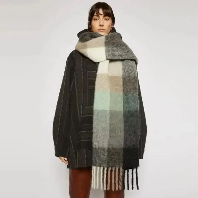 Fashion Winter Scarf Thick Warm Solid Colour Shawl Wrap Dress Luxury Women Cashmere Shawl Designer Brand Men Shawl Long Fringe