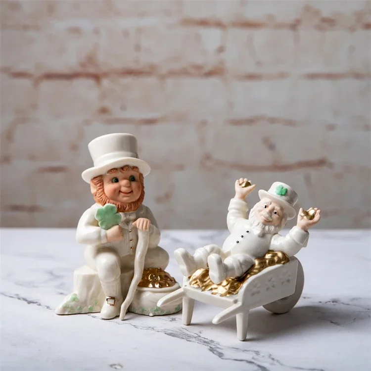 Lenox americano pintado de ouro papai noel carrinho estatueta ornamentos de mesa decorações para casa artesanato cerâmica presentes de porcelana