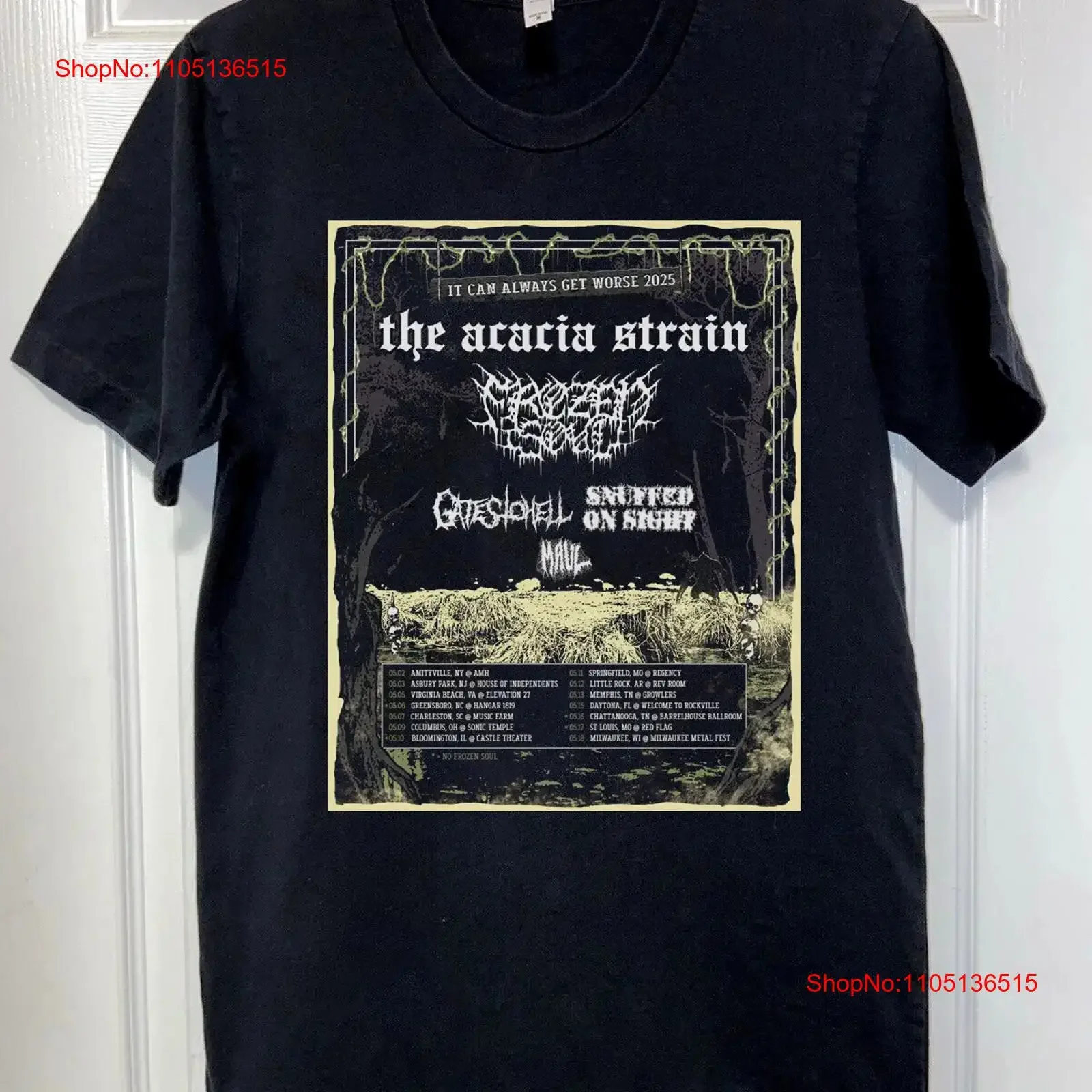 Camiseta The Acacia Strain Band 2025 U S Tour, negra, todas las tallas 5Xl AT46, vintage, lavada, elegante, informal, ligeramente ropa de calle