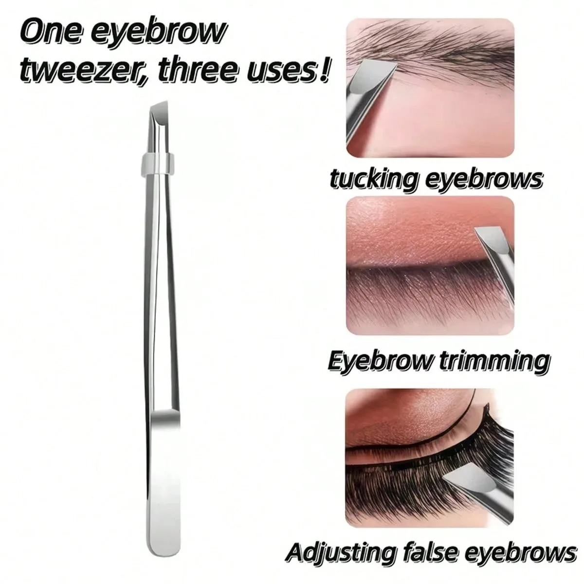 1 Piece High Quality Stainless Steel Eyebrow Tweezers, Ingrown Hair Removal Tweezers, Precision Slant Tip Eyebrow Tweezers, Epilator Facial Care Tool for Women Body Hair Removal