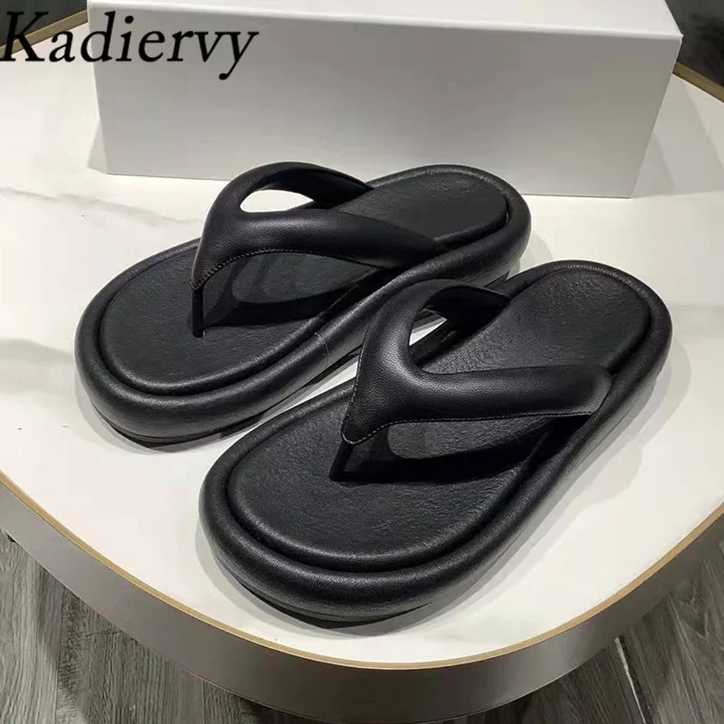 Black White Flip Flops Woman Genuine Leather Holiday Beach Shoes Lady Summer Mules Shoes Flat Slides Women Modern Slippers