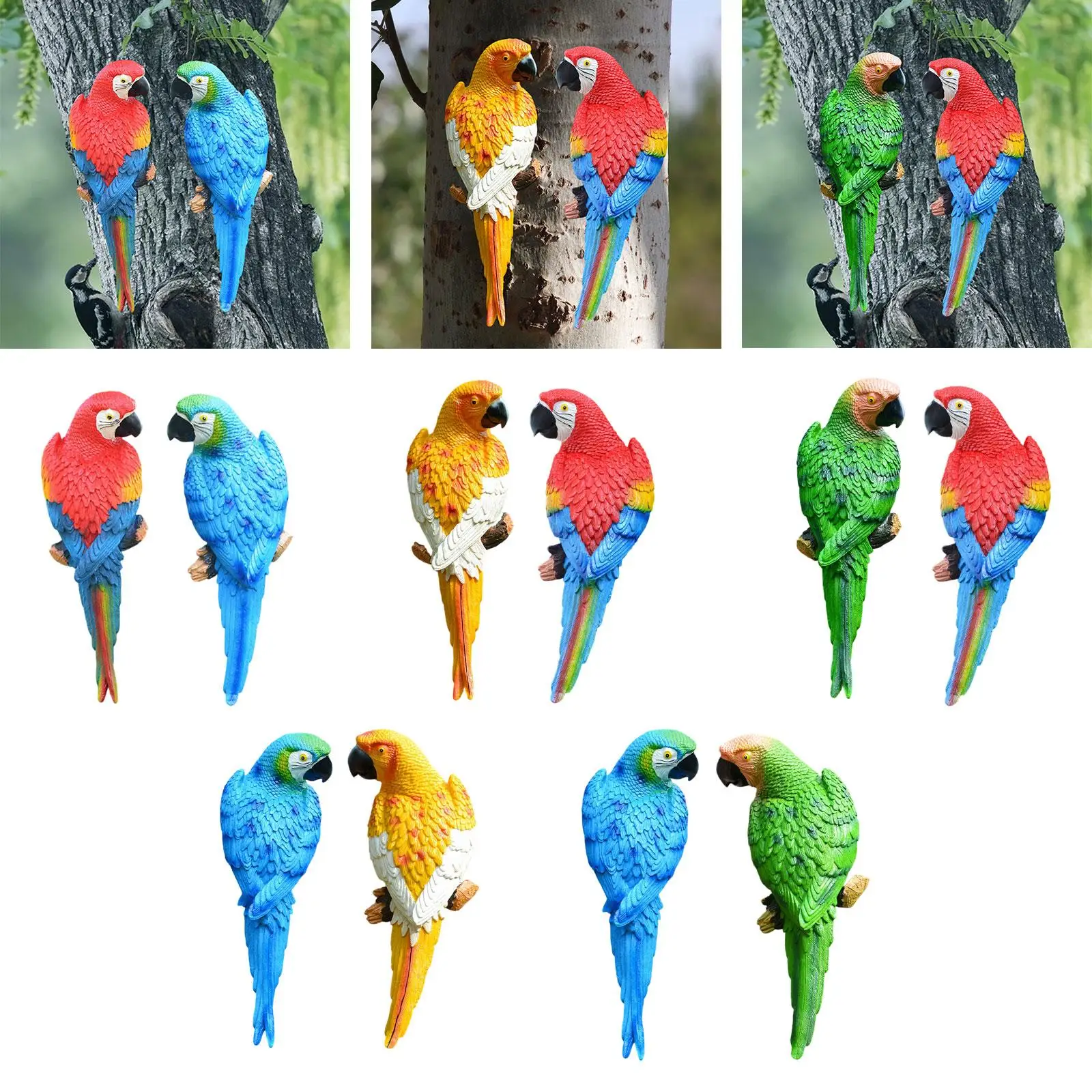 

2Pcs Parrot Figurines Tree Ornaments Tree Decoration Artificial Garden Statues