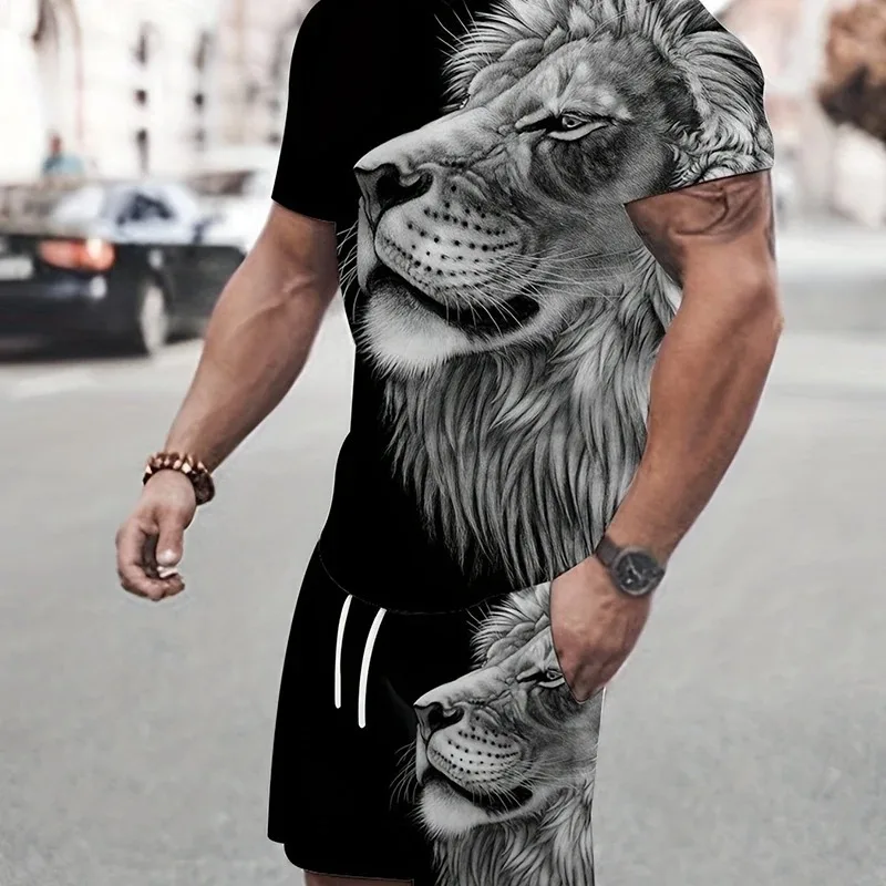 New 3D Tiger Print Breathable Shorts for Summer 2025 Casual Y2K Style Set Men's Plus Size Sportswear