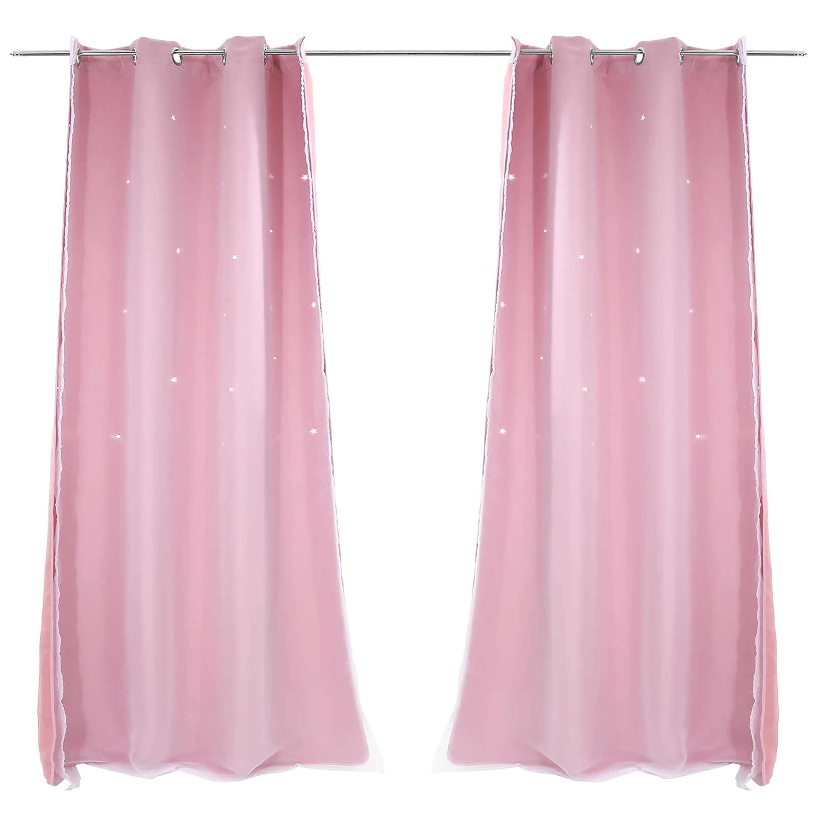 

Star Blackout Curtains Cut Out Design Tulle Overlay Premium Polyester Drapes For Bedroom Living Room Kids Nursery Pink