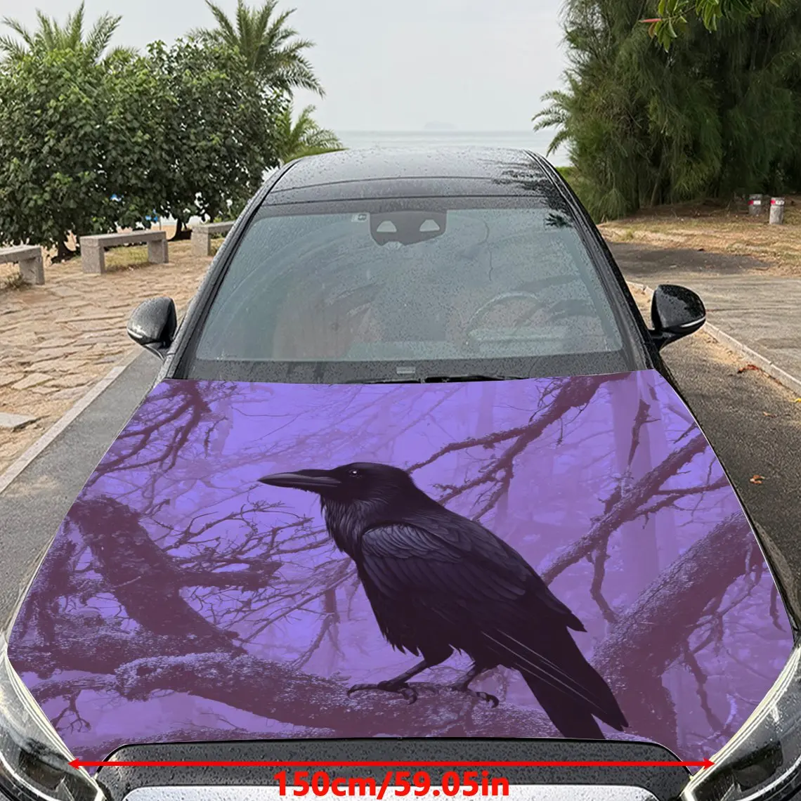 Car Decals Raven on Branches with Purple Background Car Hood Sticker, Waterproof Self - Adhesive Vinyl Graphics Decals, Decorati