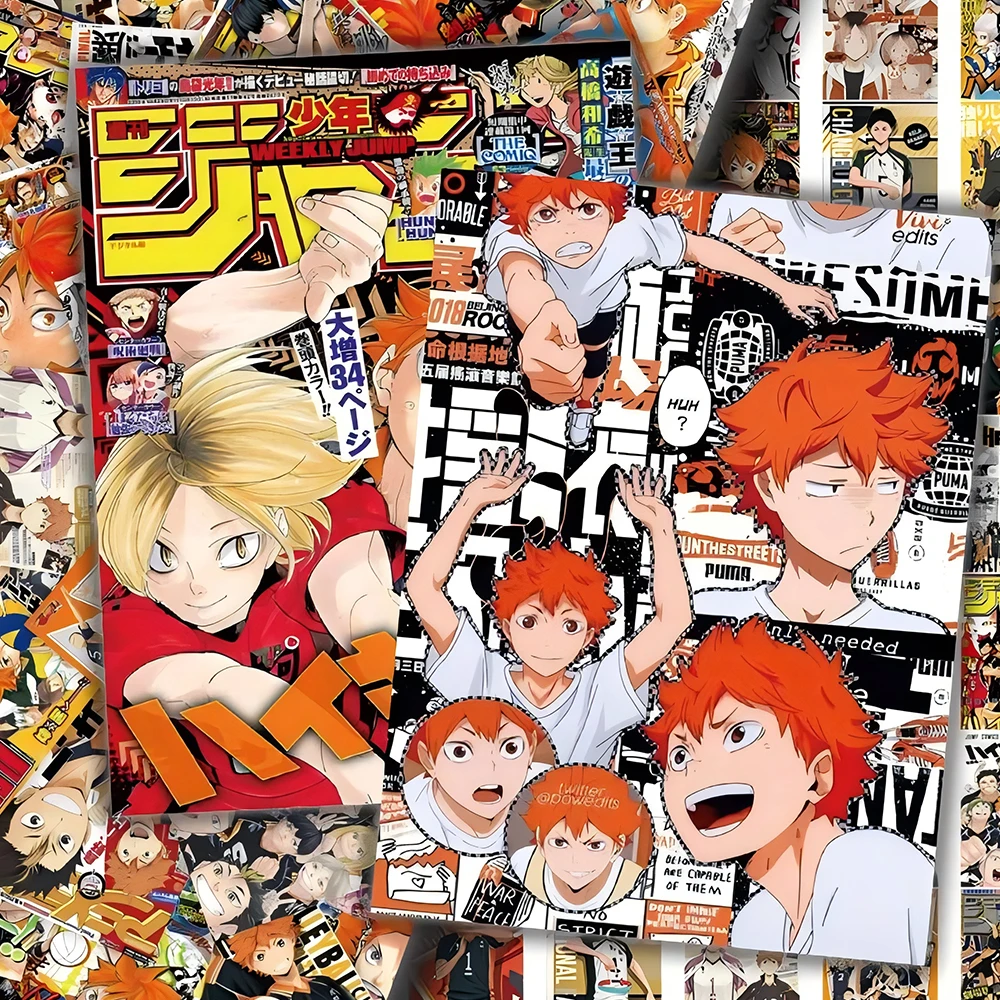 10/30/60pcs Voleibol Anime Haikyuu!! Adesivos de pôster à prova d\'água, faça você mesmo, skate, telefone, bagagem, shoyo hinata, decalques legais de