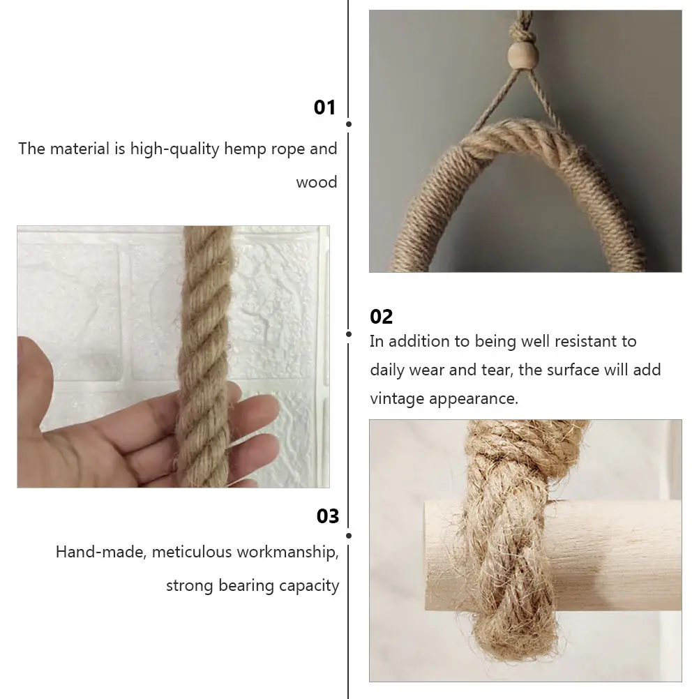 

Hemp Rope Wooden Tissue Holder Durable Eco Friendly Vintage Paper Towel Rack Bathroom Living Room Storage Solution