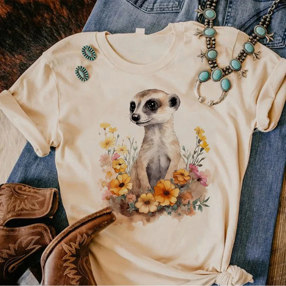 

Meerkat Tee women anime comic funny top female y2k designer anime clothing