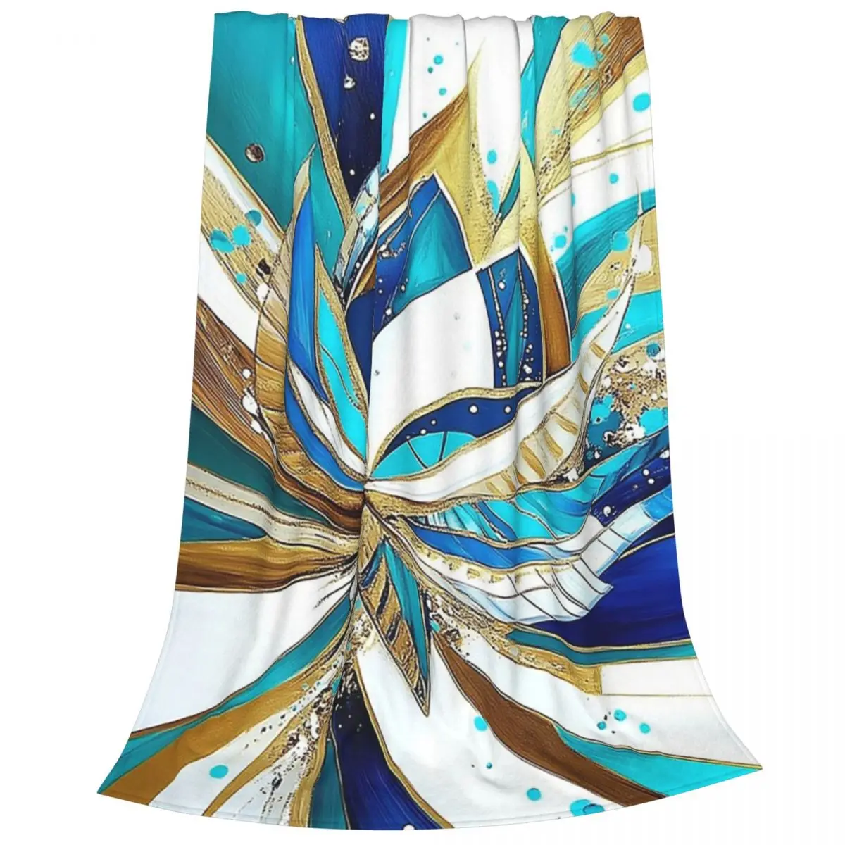 Art Deco-Inspired Turquoise And Gold Flower Blanket Fleece Sofa Throw Blankets For Couch Bedding Travel Throws Bedspread Quilt