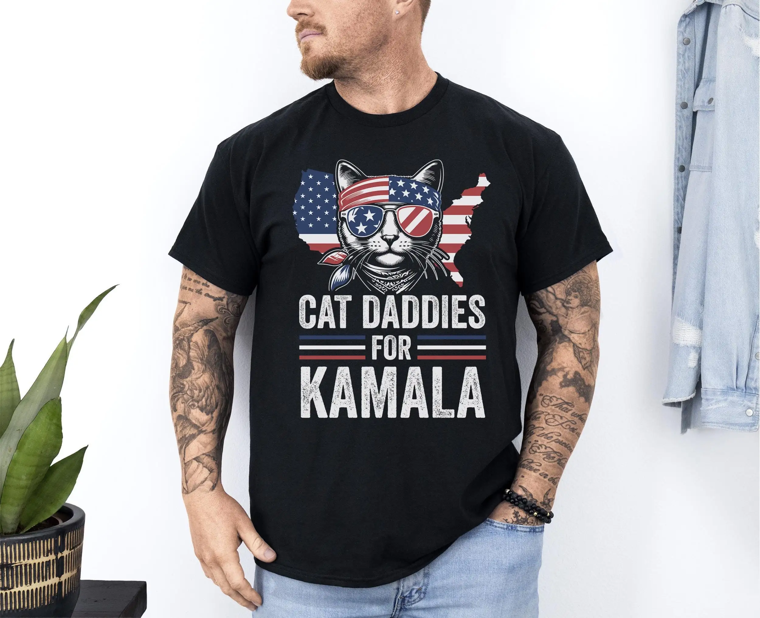 Cat Daddies For Kamala T Shirt Childless Dad Harris 2024 Democrat Election Vote Blue Anti Trump S