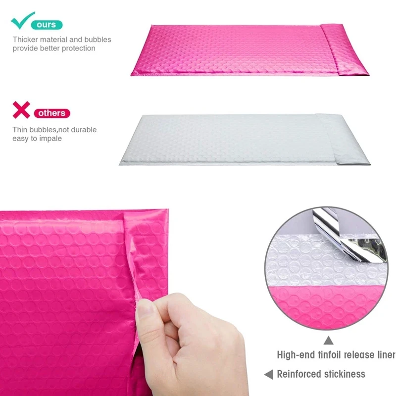 Paquete de envío de burbujas para pequeños negocios, paquete de embalaje, bolsas para embalar productos, sobre de sobres, color rosa, 100 piezas