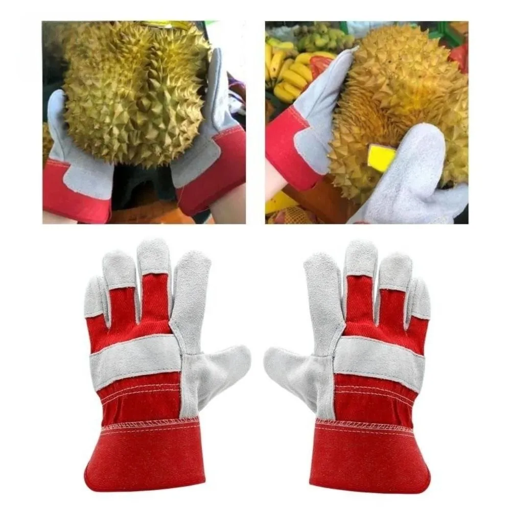 Cowhide Leather Gardening Gloves Safety Flame Retardant Durian Picking Gloves Palm Reinforced Thorn-proof Welding