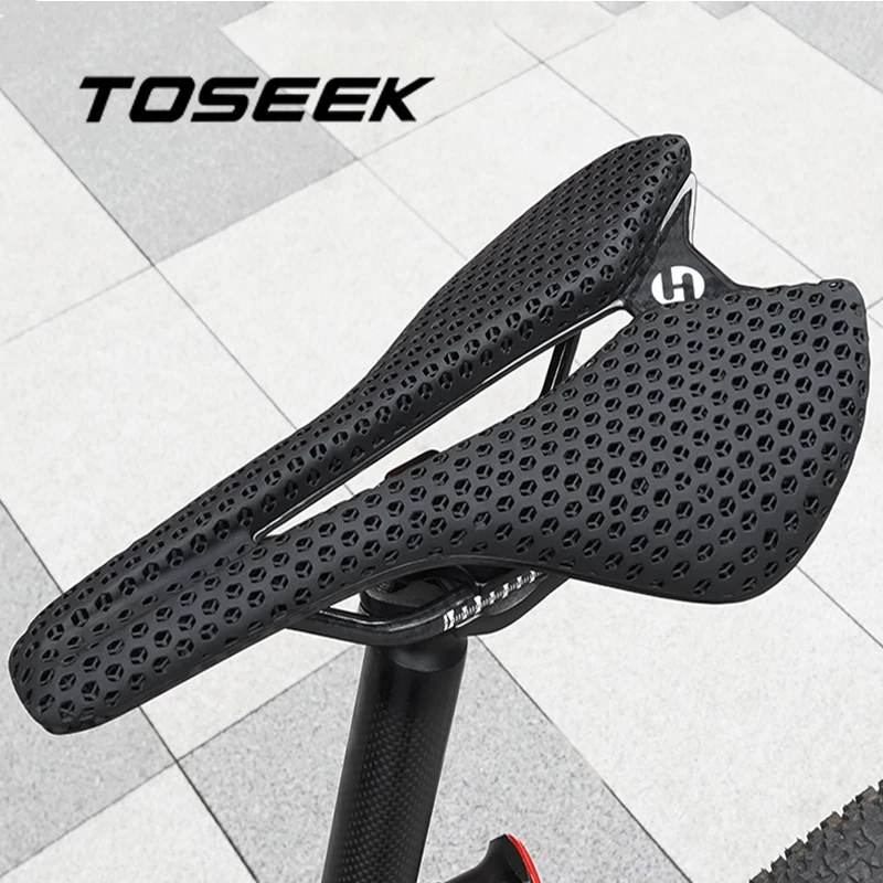 

TOSEEK 3D Printed Bicycle Saddle Hollow Breathable Road Mountain Bike Saddles Waterproof Shock-Absorption MTB Seat Cycling Parts