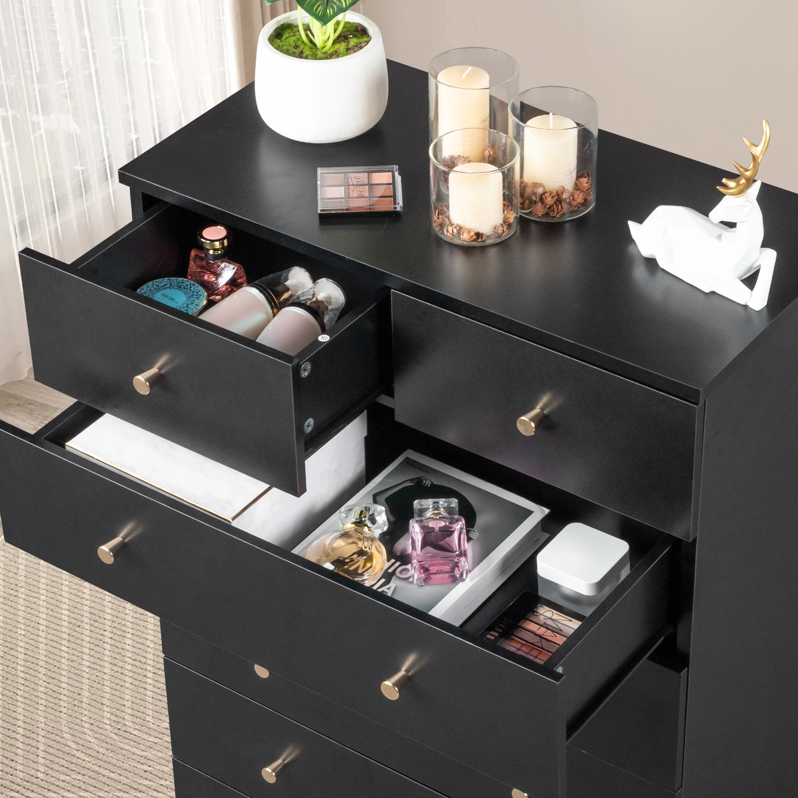 

4-Layer 5-Drawer Cabinet, Storage Cabinet, Locker, Black