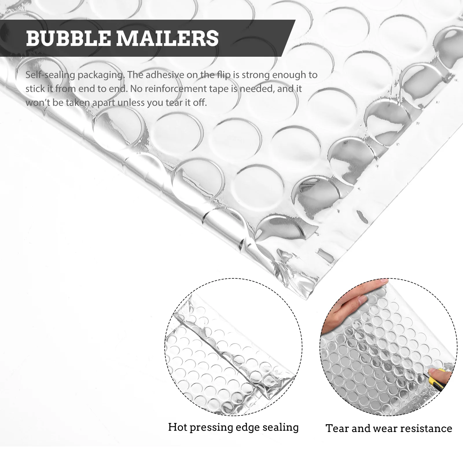 50 قطعة من مظاريف البريد، حقيبة عملية سريعة للنقل، مغلفات مبطنة ببريد الفقاعات الفضية #3