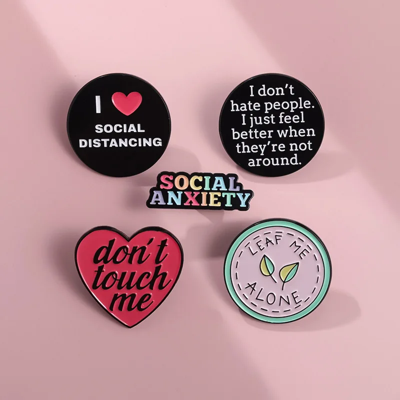 Pins Custom Social Anxiety Brooches Lapel Badges Cartoon Fun Quotes Jewelry Gift for Kids Friends Anti-social Introverts Enamel