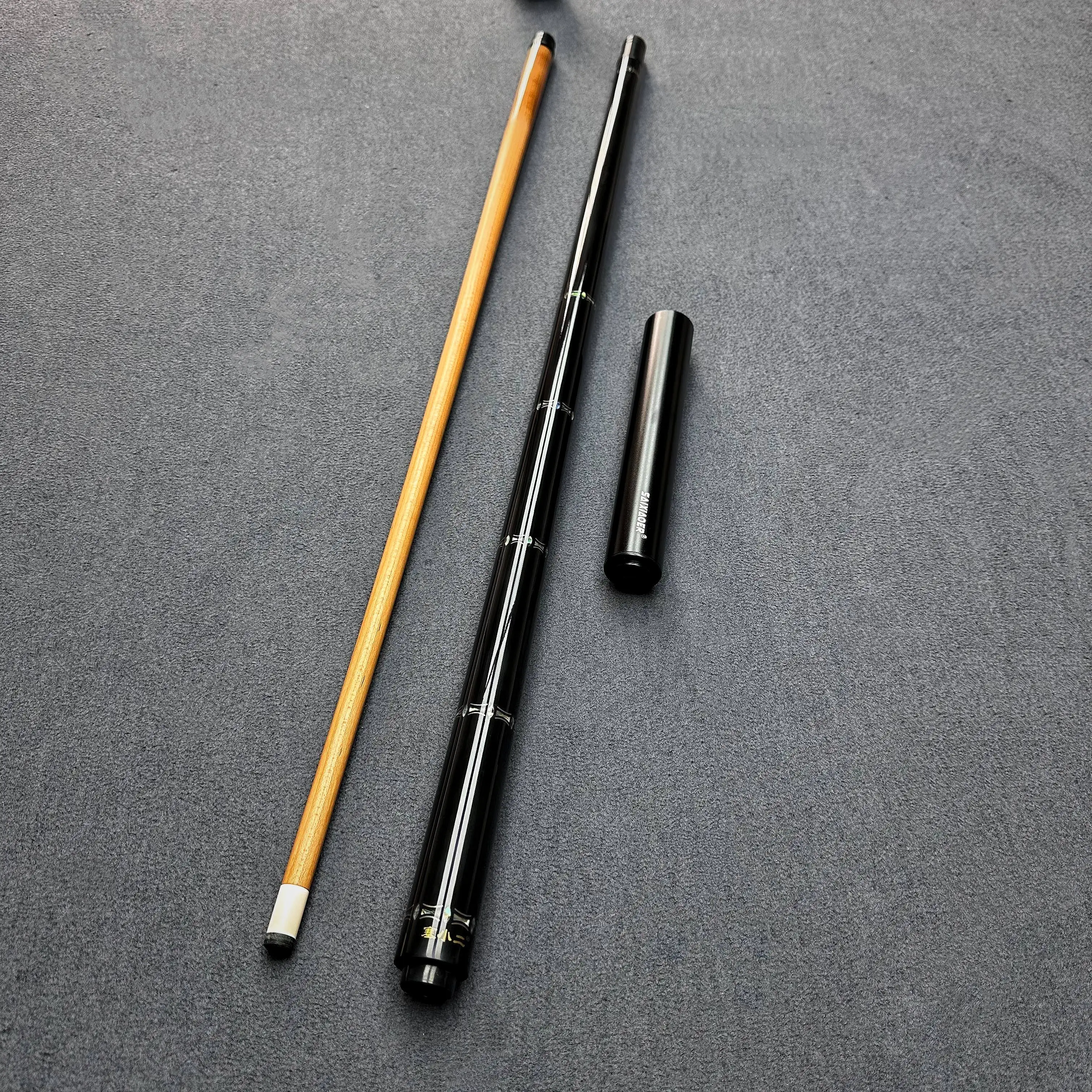

2025New High Quality Handmade Pool Cue with Carbonized Wood Shaft Ebony Butt Sleeve 12.5mm Tip Radial Joint Abalone Inlaid 19oz