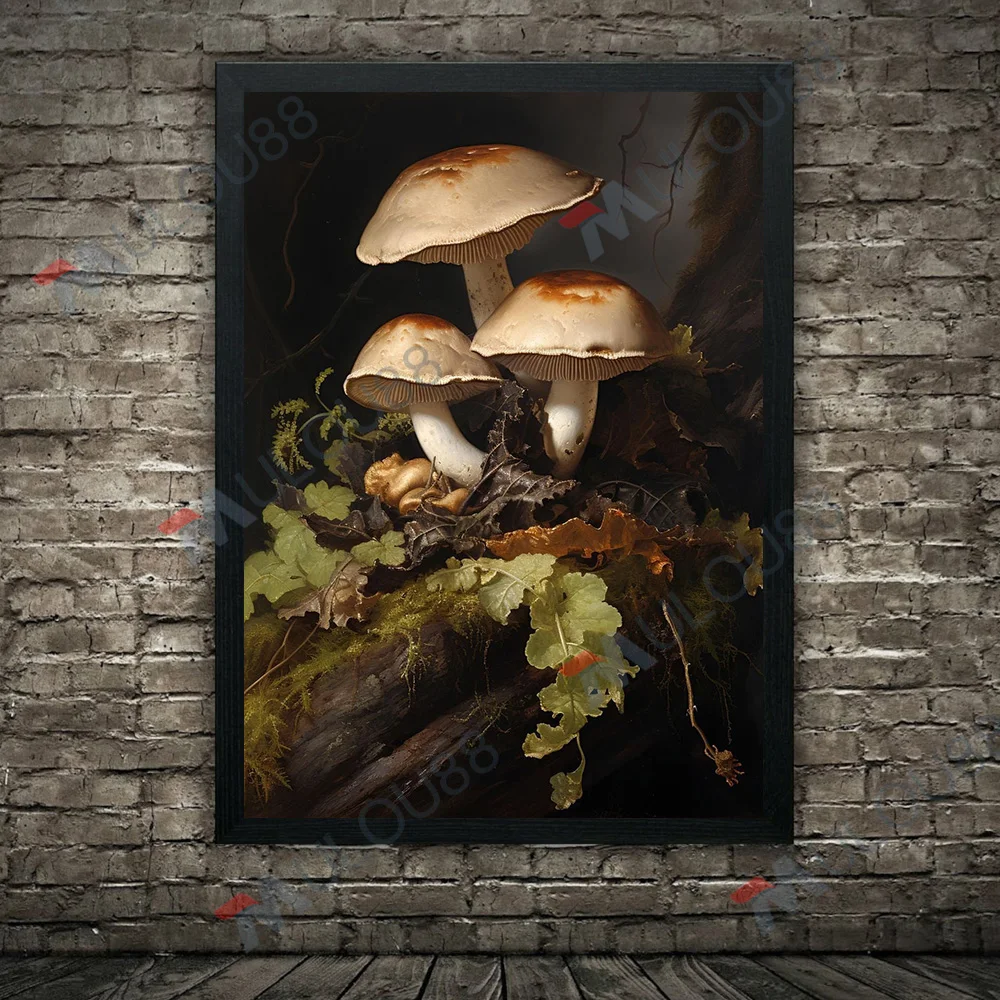 مشرق مخدر الفطر النباتات خمر الرسم على لوحات القماش الجدارية الغابات الفطريات الخيال ملصق فني طباعة ديكور المنزل غير المؤطرة