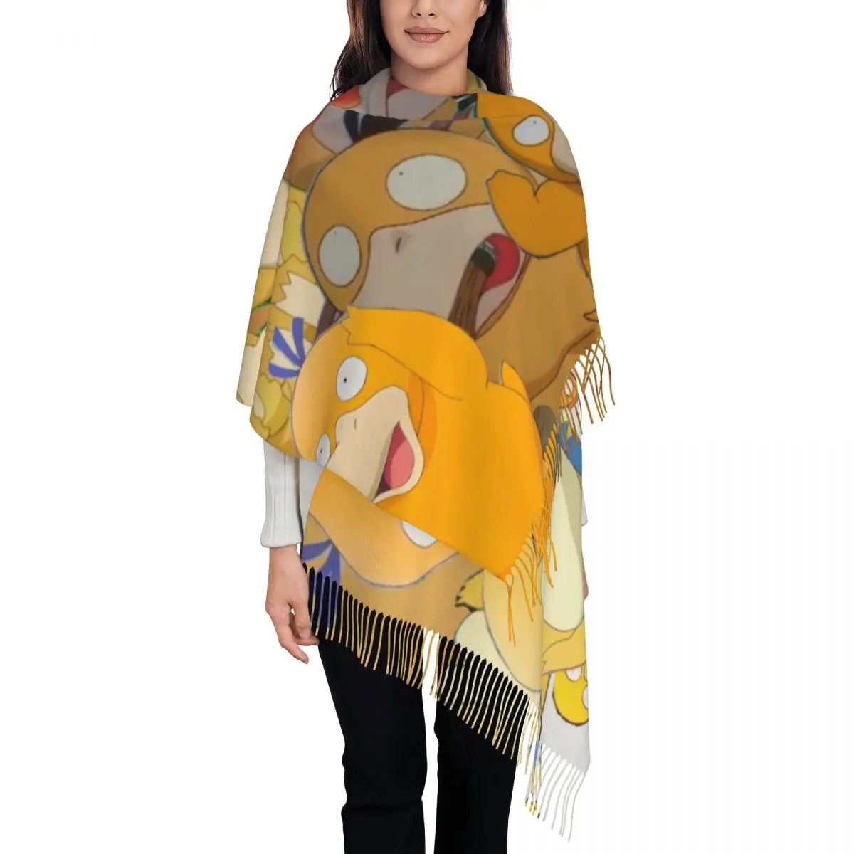 

Шарф с героями мультфильмов на заказ P-Psyducks для женщин и мужчин, роскошная зимне-осенняя накидка, шаль с кисточками