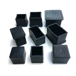 Tapas negras para patas de silla, almohadillas protectoras de suelo antideslizantes, Tapones para tubos, cuadradas, rectangulares, de goma, para mesa de muebles