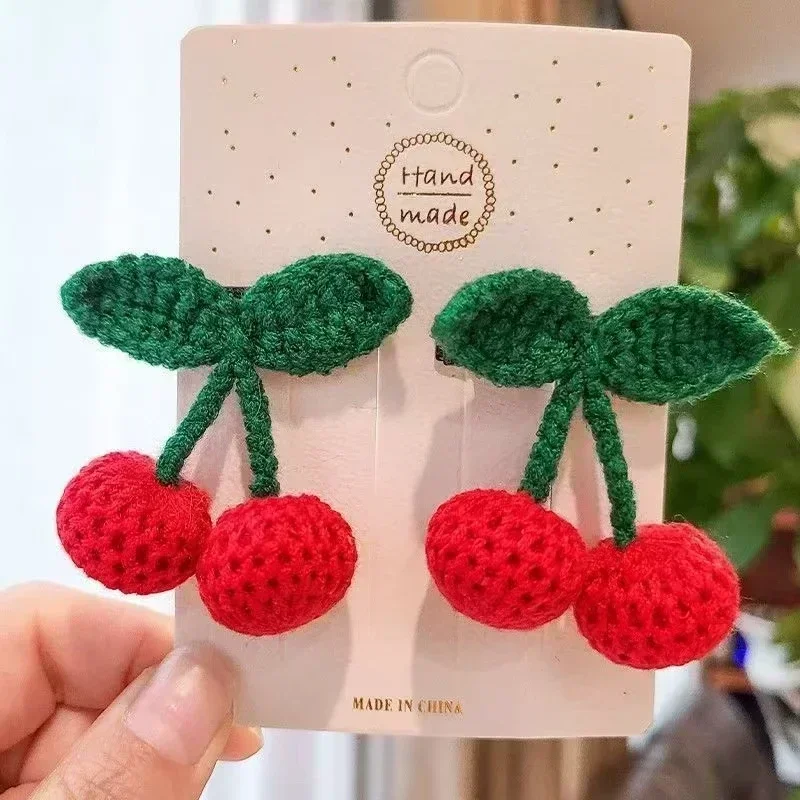 قطعتان من مشابك شعر الكرز الأحمر دبابيس شعر محبوكة ناعمة للفتيات الصغيرات، ملحقات آمنة للتصوير اليومي والحفلات #4