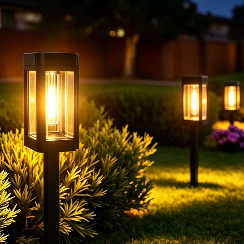 Square Vintage LED Solar Garden Lights Outdoor Waterproof Courtyard Lawn Decor Stake Tungsten Lights