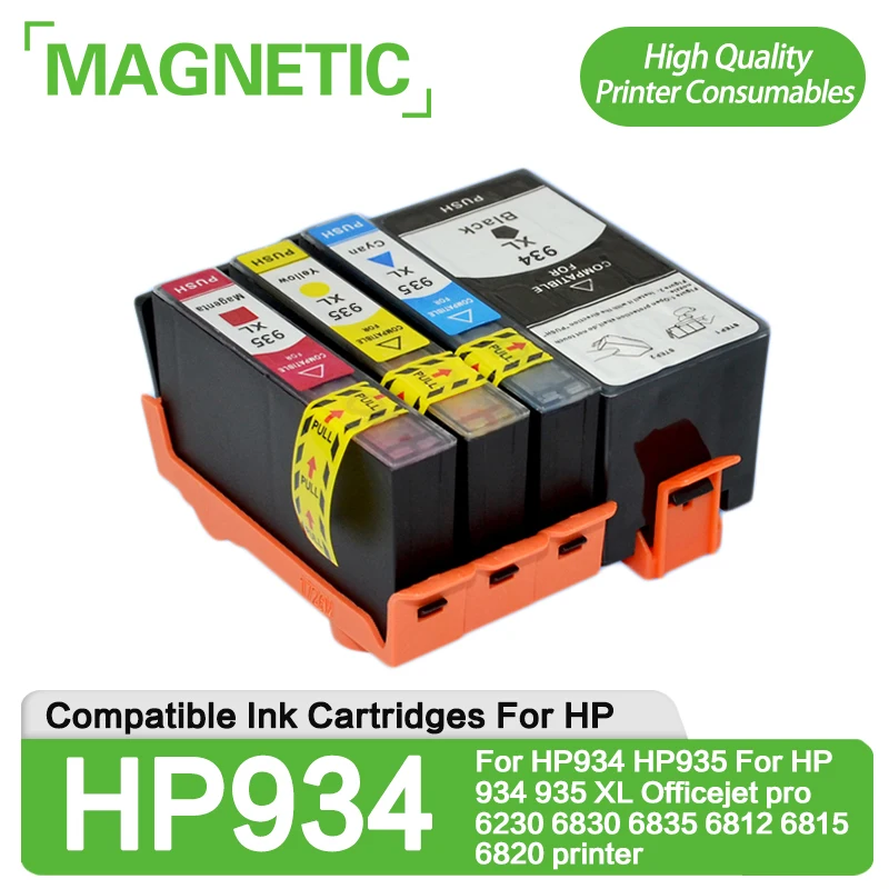 4pcs Magnetic Compatible Ink Cartridges For HP934 HP935 For HP 934 935 XL Officejet pro 6230 6830 6835 6812 6815 6820 printer