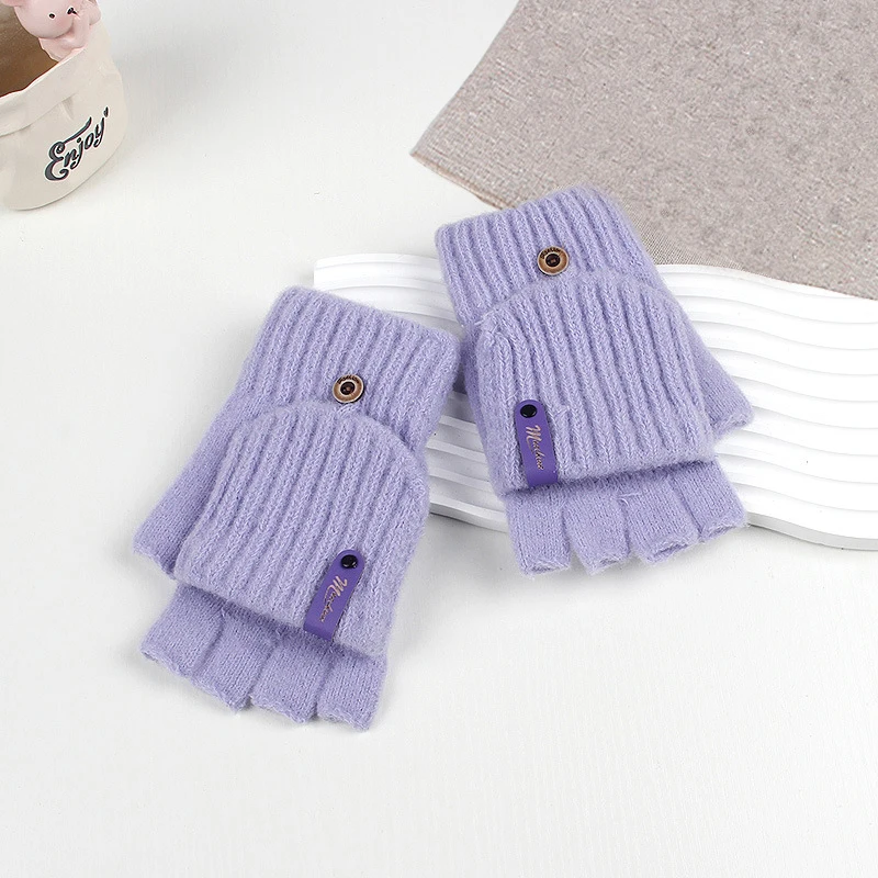 Knitted Winter Gloves for Women, Soft Warm Touchscreen Convertible Flip Top Mittens for Daily Use