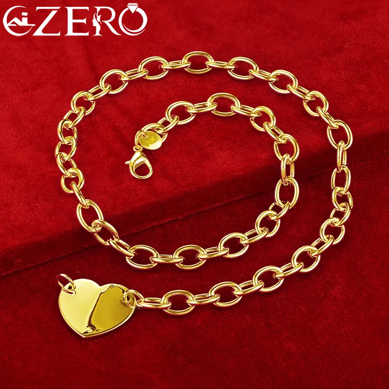 ALIZERO 18K Gold Heart Tag Chain Necklace For Woman Wedding Engagement Fashion Charms Party Jewelry Gifts Free Shipping