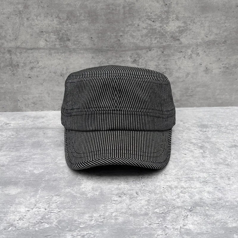 Women's Spring Summer Fashion Light Office Versatile Fine Striped Flat Top Adjustable Equestrian Newsboy Cap
