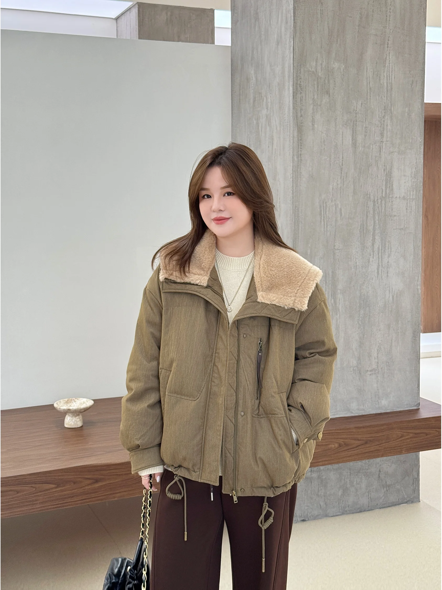 

Теплая женская куртка-пуховик из 90% белого гусиного пуха с большим воротником из искусственного меха, увеличенный размер, повседневная, из полиэфирного волокна