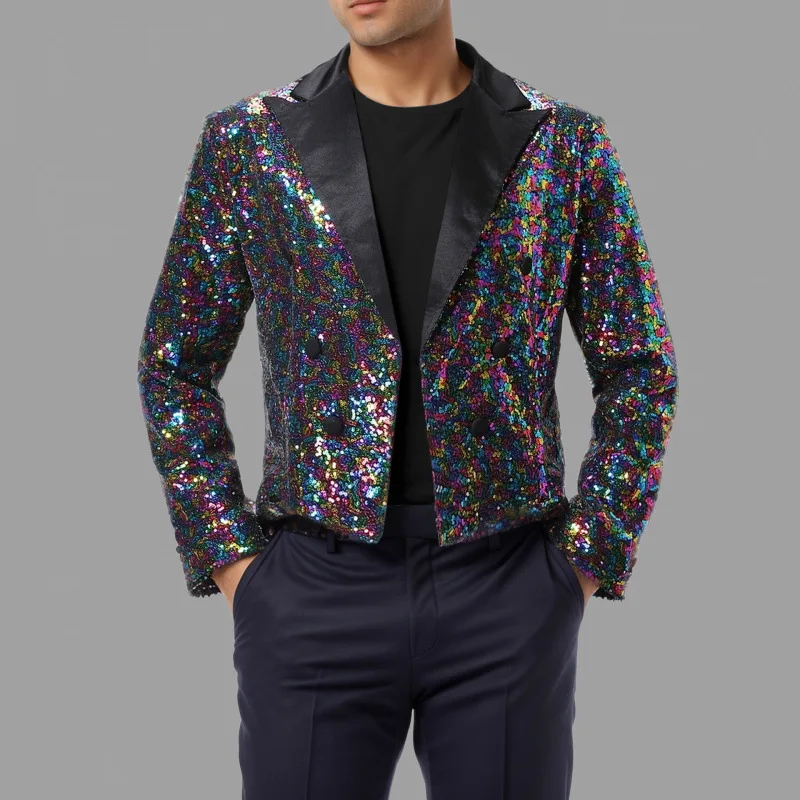 Men's Color Flip Tuxedo Banquet Nightclub Performance Sequins Fashion Design Jacket